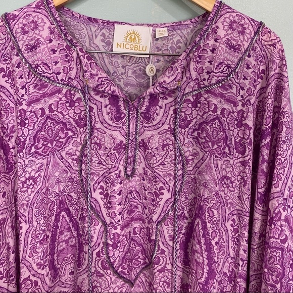 Nicoblu Violets Kaftan With Jewel Tassels & Neckline Embellishment Purple 1X-4x - Picture 6 of 8